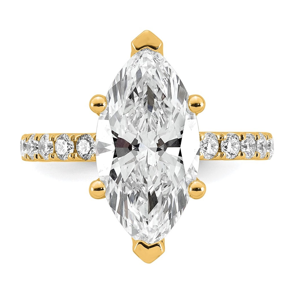 14K Yellow Or White Gold Certified Lab Grown Diamond VS/SI+ G+ Marquise Complete Solitaire with Flair Engagement Ring