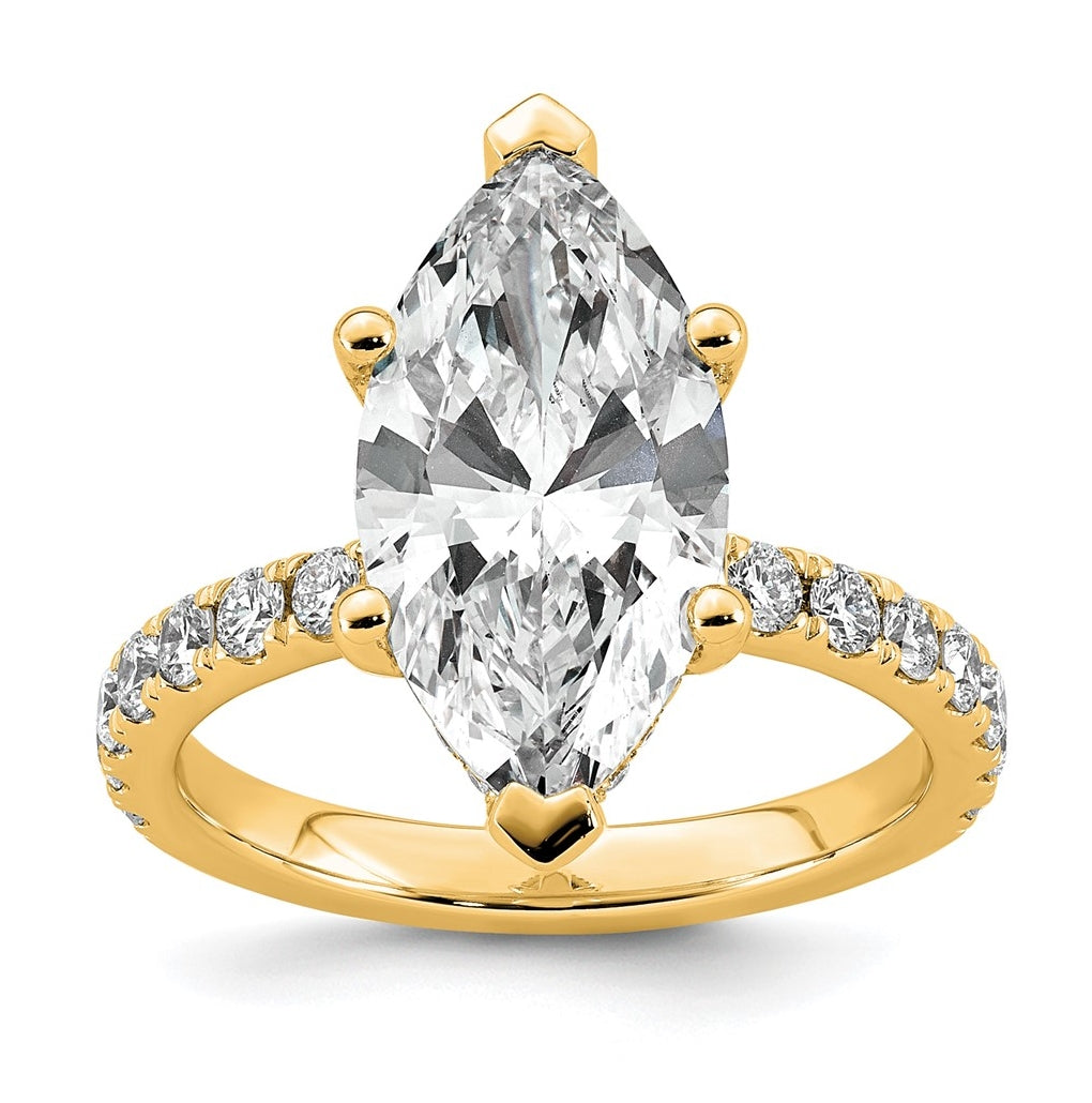 14K Yellow Or White Gold Certified Lab Grown Diamond VS/SI+ G+ Marquise Complete Solitaire with Flair Engagement Ring