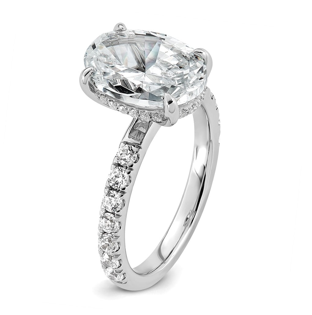 14K Yellow Or White Gold Certified Lab Grown Diamond VS/SI+ G+ Oval Complete Solitaire with Flair Engagement Ring