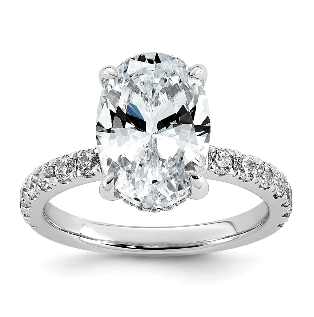 14K Yellow Or White Gold Certified Lab Grown Diamond VS+ F+ Oval Complete Solitaire with Flair Engagement Ring