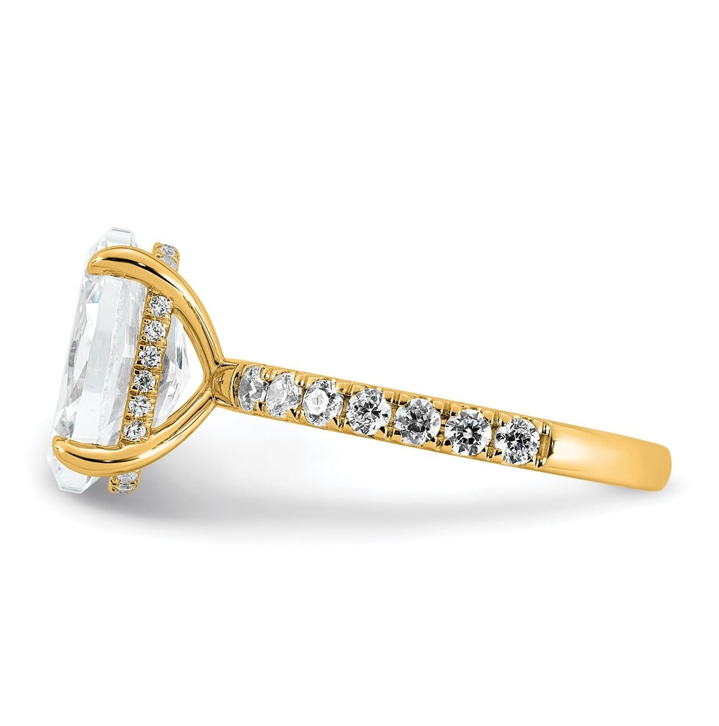 14K Yellow Or White Gold Certified Lab Grown Diamond VS/SI+ G+ Oval Complete Solitaire with Flair Engagement Ring