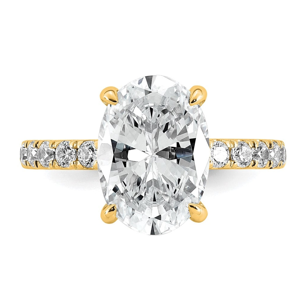 14K Yellow Or White Gold Certified Lab Grown Diamond VS/SI+ G+ Oval Complete Solitaire with Flair Engagement Ring
