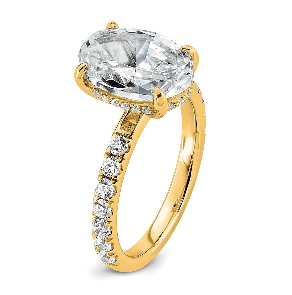 14K Yellow Or White Gold Certified Lab Grown Diamond VS+ F+ Oval Complete Solitaire with Flair Engagement Ring