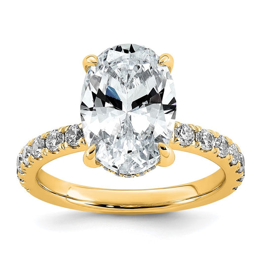 14K Yellow Or White Gold Certified Lab Grown Diamond VS/SI+ G+ Oval Complete Solitaire with Flair Engagement Ring