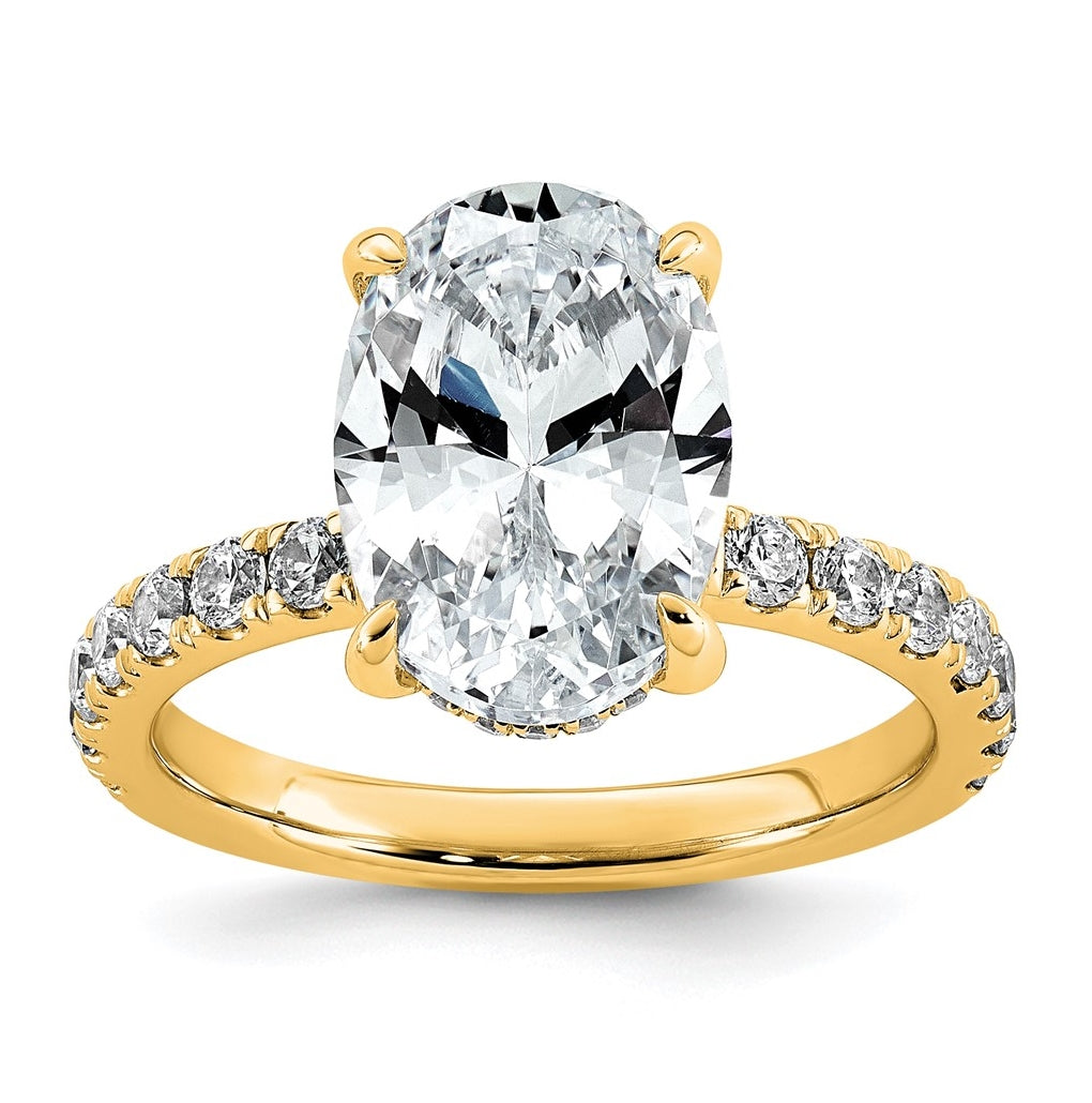 14K Yellow Or White Gold Certified Lab Grown Diamond VS+ F+ Oval Complete Solitaire with Flair Engagement Ring