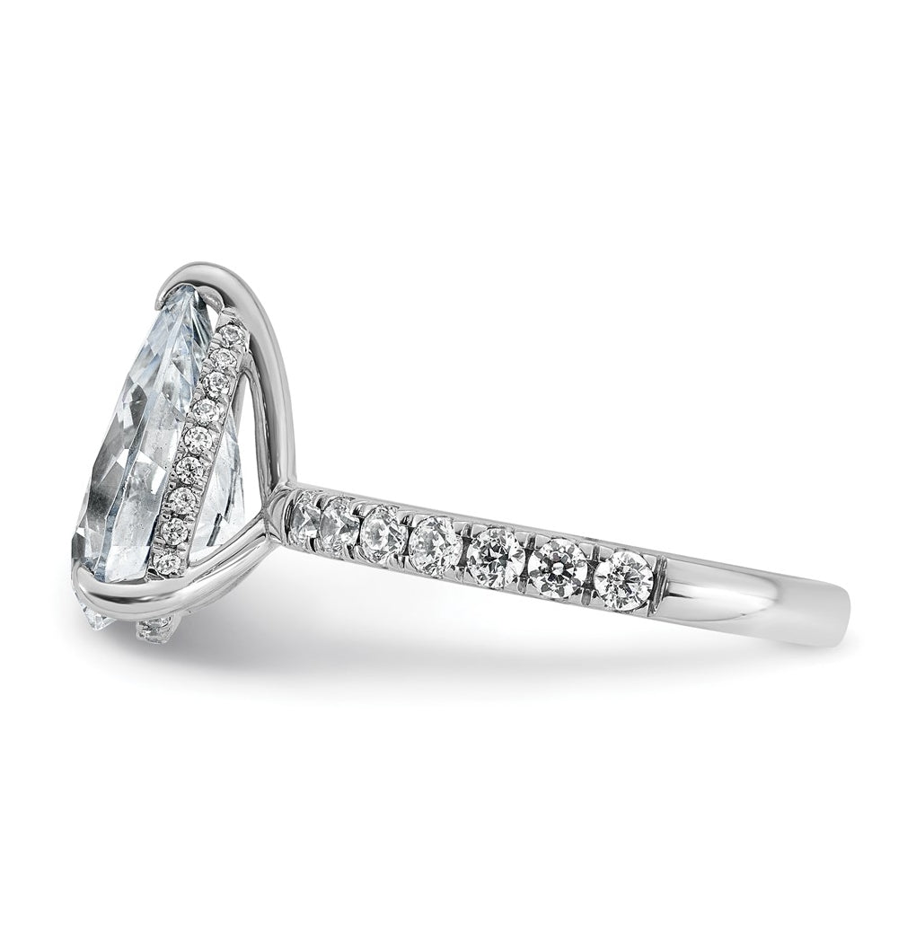 14K Yellow Or White Gold Certified Lab Grown Diamond VS+ F+ Pear Complete Solitaire with Flair Engagement Ring