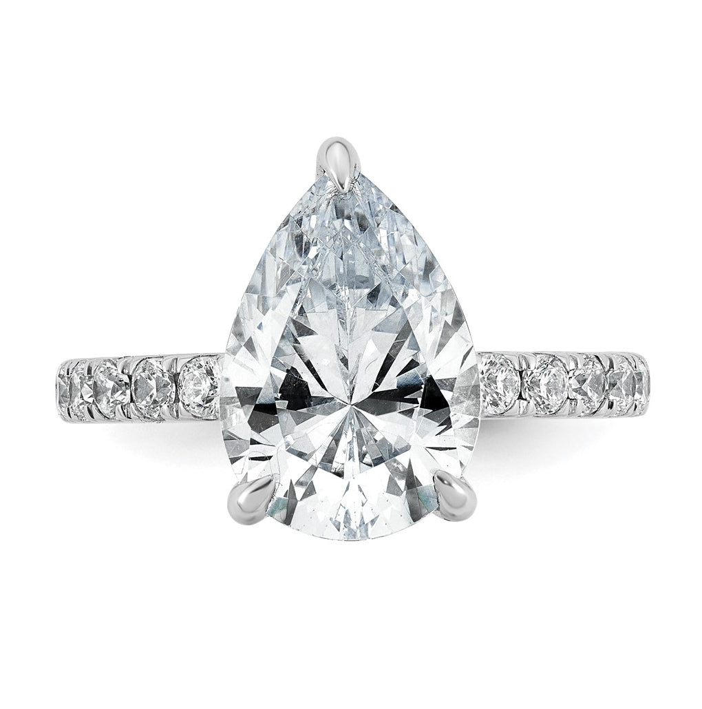 14K Yellow Or White Gold Certified Lab Grown Diamond VS/SI+ G+ Pear Complete Solitaire with Flair Engagement Ring