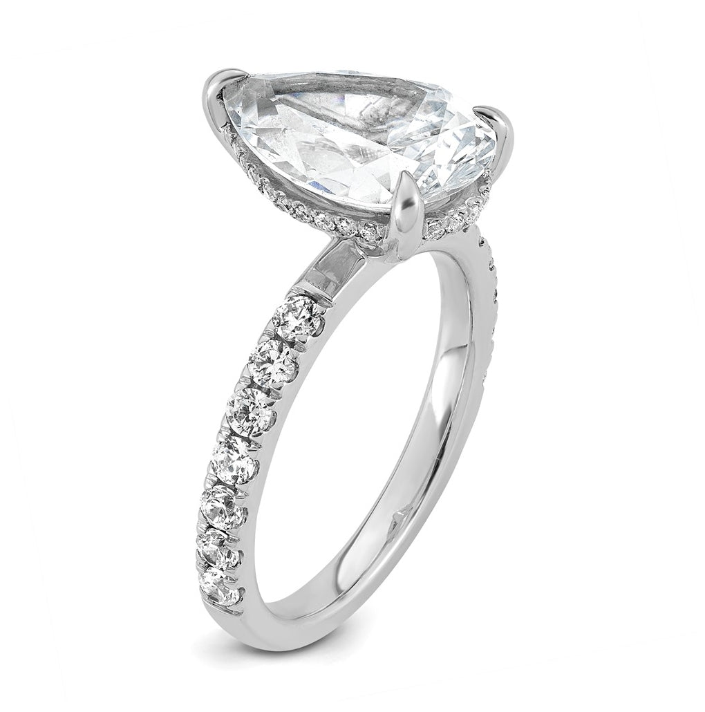 14K Yellow Or White Gold Certified Lab Grown Diamond VS+ F+ Pear Complete Solitaire with Flair Engagement Ring