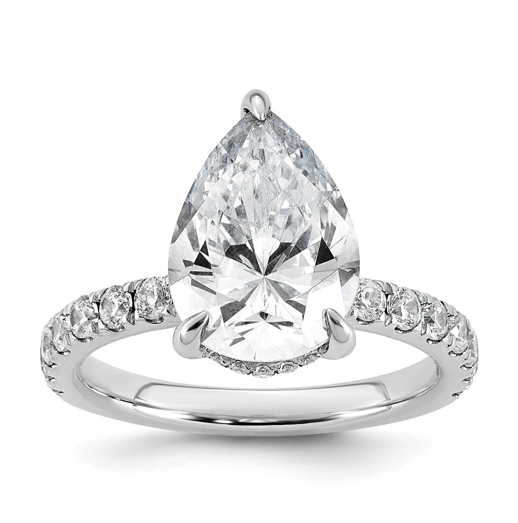 14K Yellow Or White Gold Certified Lab Grown Diamond VS+ F+ Pear Complete Solitaire with Flair Engagement Ring