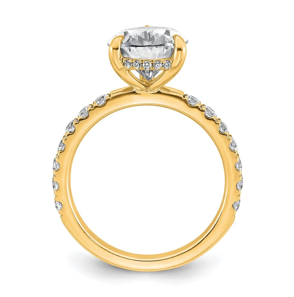 14K Yellow Or White Gold Certified Lab Grown Diamond VS+ F+ Pear Complete Solitaire with Flair Engagement Ring