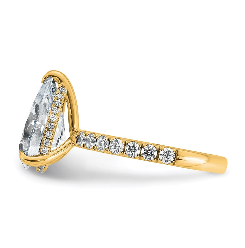 14K Yellow Or White Gold Certified Lab Grown Diamond VS/SI+ G+ Pear Complete Solitaire with Flair Engagement Ring