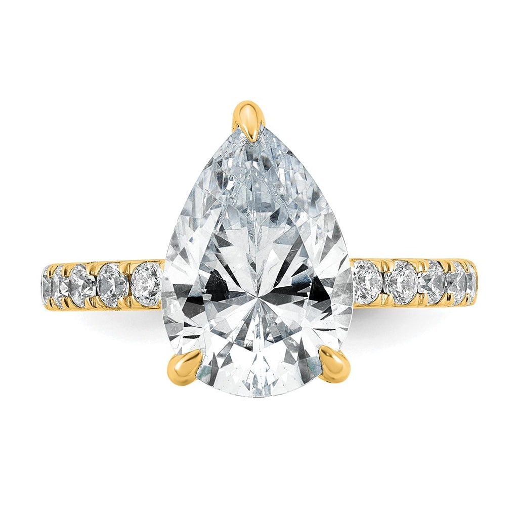 14K Yellow Or White Gold Certified Lab Grown Diamond VS/SI+ G+ Pear Complete Solitaire with Flair Engagement Ring