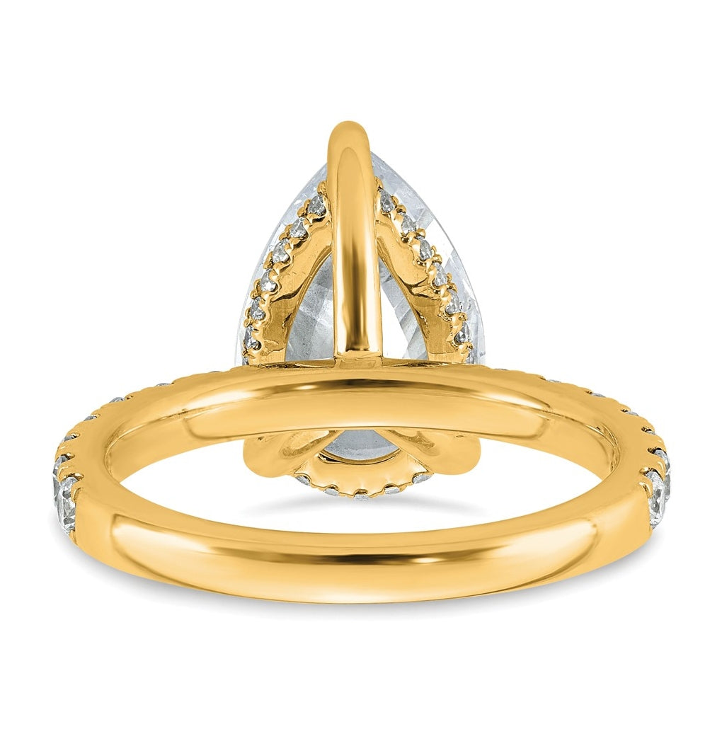 14K Yellow Or White Gold Certified Lab Grown Diamond VS+ F+ Pear Complete Solitaire with Flair Engagement Ring