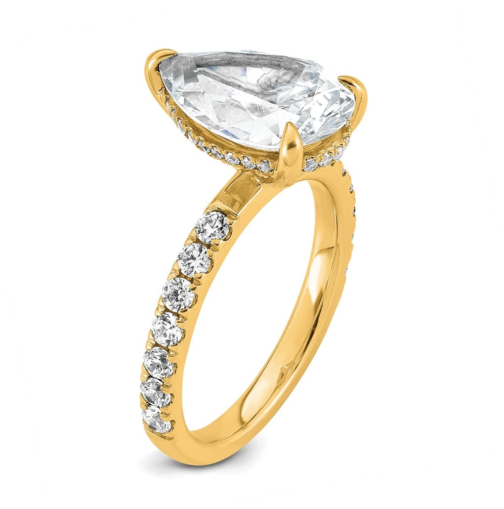 14K Yellow Or White Gold Certified Lab Grown Diamond VS+ F+ Pear Complete Solitaire with Flair Engagement Ring