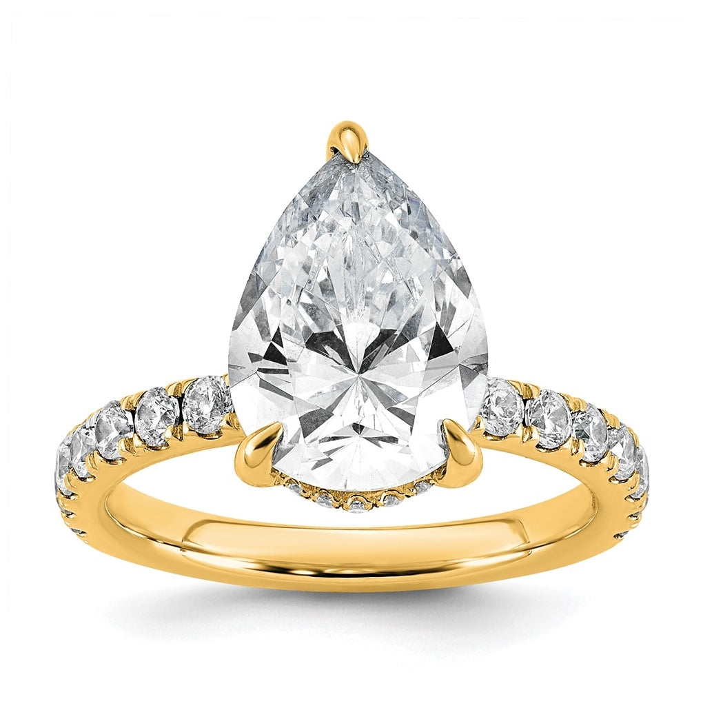 14K Yellow Or White Gold Certified Lab Grown Diamond VS+ F+ Pear Complete Solitaire with Flair Engagement Ring