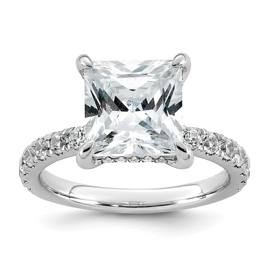 14K Yellow Or White Gold Certified Lab Grown Diamond VS+ F+ Princess Complete Solitaire with Flair Engagement Ring