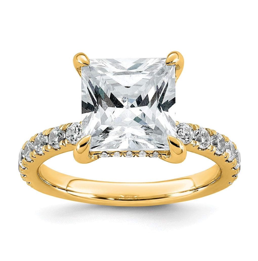 14K Yellow Or White Gold Certified Lab Grown Diamond VS/SI+ G+ Princess Complete Solitaire with Flair Engagement Ring