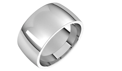10K White Gold 10mm Comfort Fit Standard Weight Half Round Band Size 13
