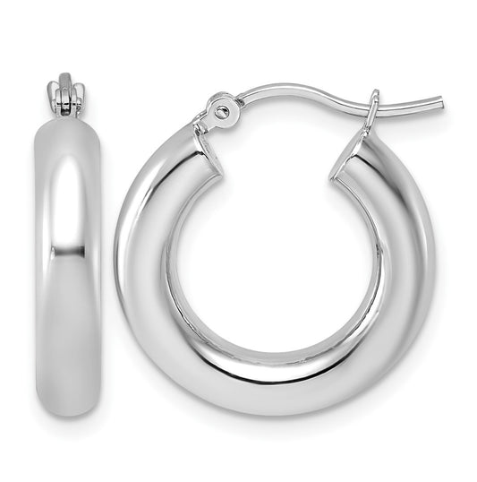 10k White Gold Polished 4mm x 20mm Lightweight Tube Hoop Earrings