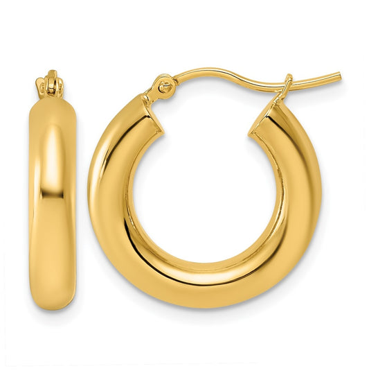 10k Yellow Gold Polished 4mm x 20mm Lightweight Tube Hoop Earrings