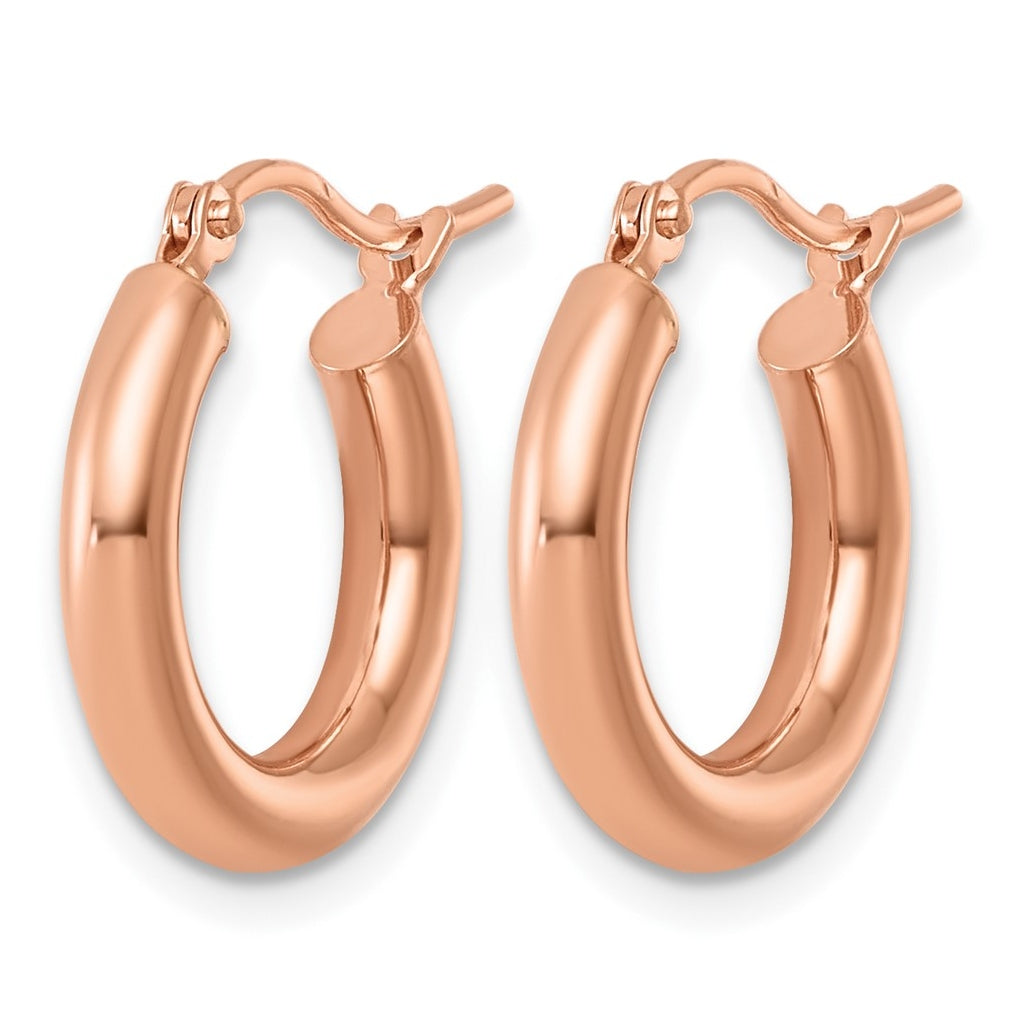 14k Rose Gold Polished 3mm x 17mm Lightweight Tube Hoop Earrings