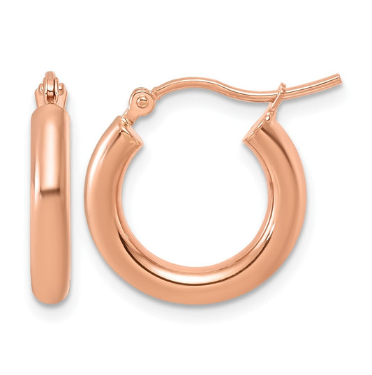 14k Rose Gold Polished 3mm x 17mm Lightweight Tube Hoop Earrings