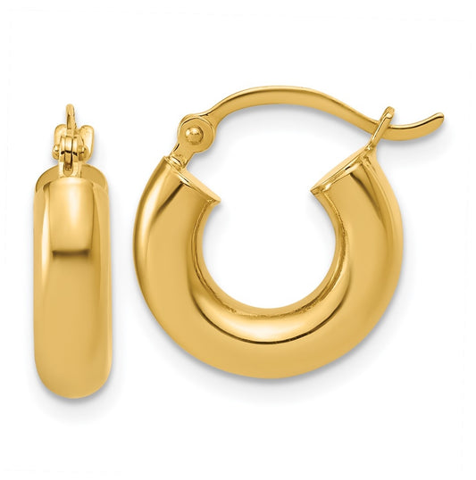 10k Yellow Gold Polished 4mm x 15mm Lightweight Tube Hoop Earrings