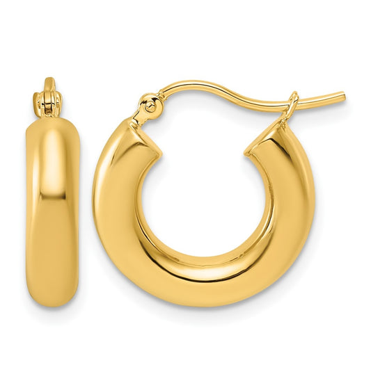 10k Yellow Gold Polished 4mm x 17mm Lightweight Tube Hoop Earrings