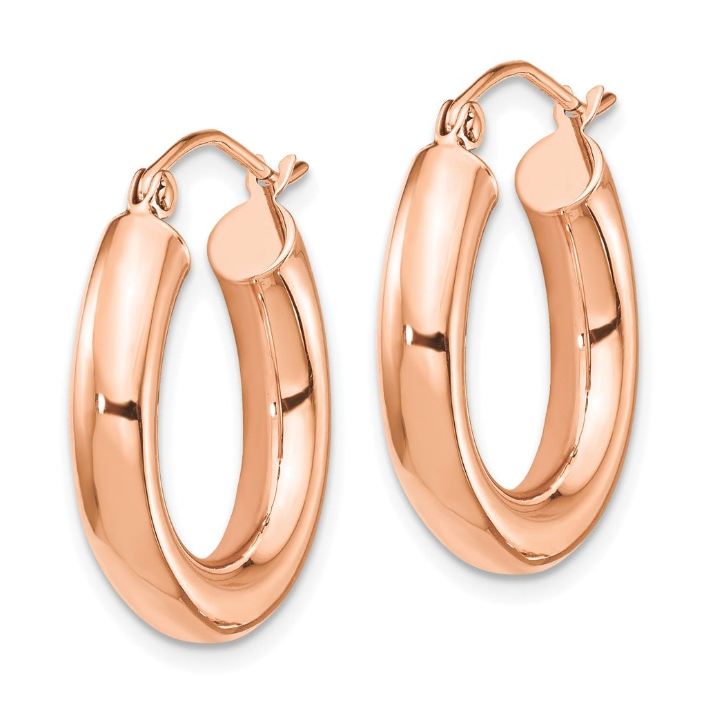 14k Rose Gold Polished 4mm x 20mm Tube Hoop Earrings