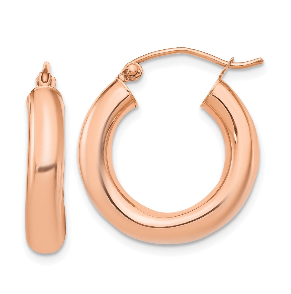 14k Rose Gold Polished 4mm x 20mm Tube Hoop Earrings