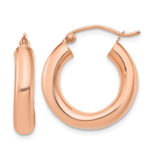 14k Rose Gold Polished 4mm x 20mm Tube Hoop Earrings