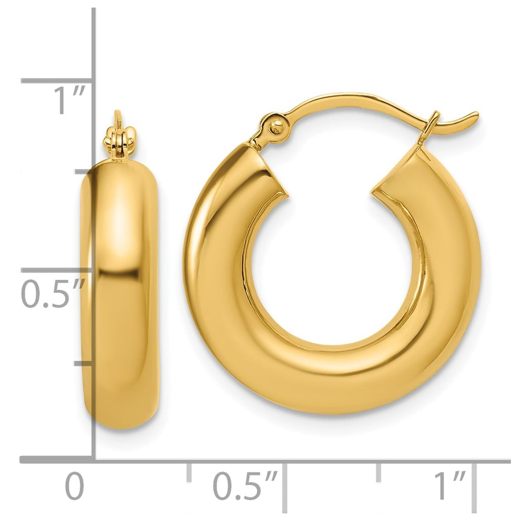 14k Yellow Gold Polished 5mm x 20mm Tube Hoop Earrings