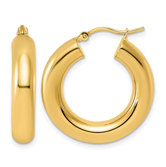 14k Yellow Gold Polished 5mm x 25mm Tube Hoop Earrings