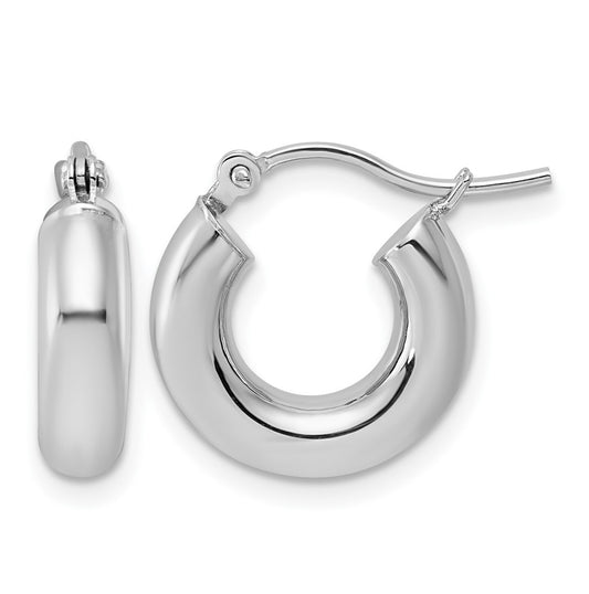 10k White Gold Polished 4mm x 15mm Tube Hoop Earrings
