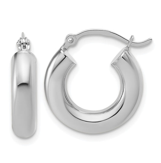 10k White Gold Polished 4mm x 17mm Tube Hoop Earrings
