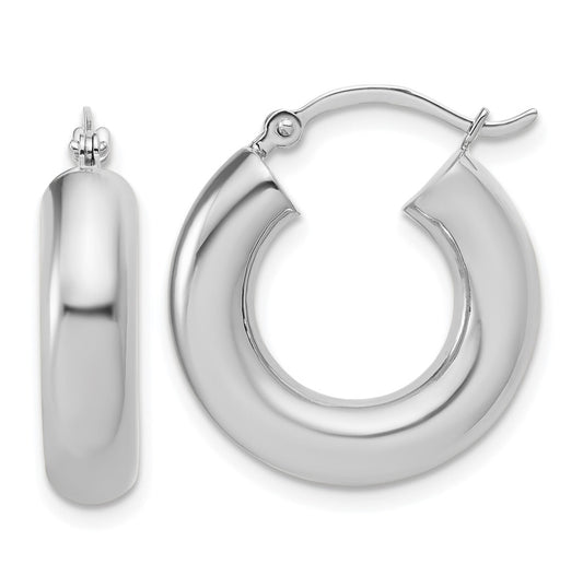 14k White Gold Polished 5mm x 20mm Tube Hoop Earrings