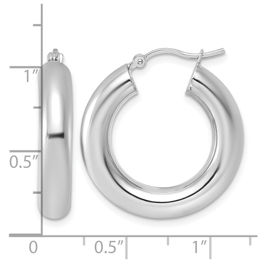 14k White Gold Polished 5mm x 25mm Lightweight Hoop Earrings