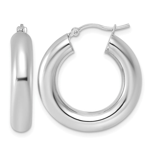 14k White Gold Polished 5mm x 25mm Tube Hoop Earrings
