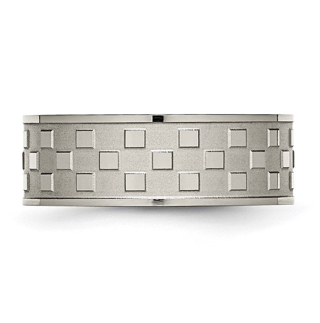 Titanium Satin and Polished Checkered 8mm Band – Elegant Jewelry Gift for Birthday, Anniversary, Engagement, Wedding
