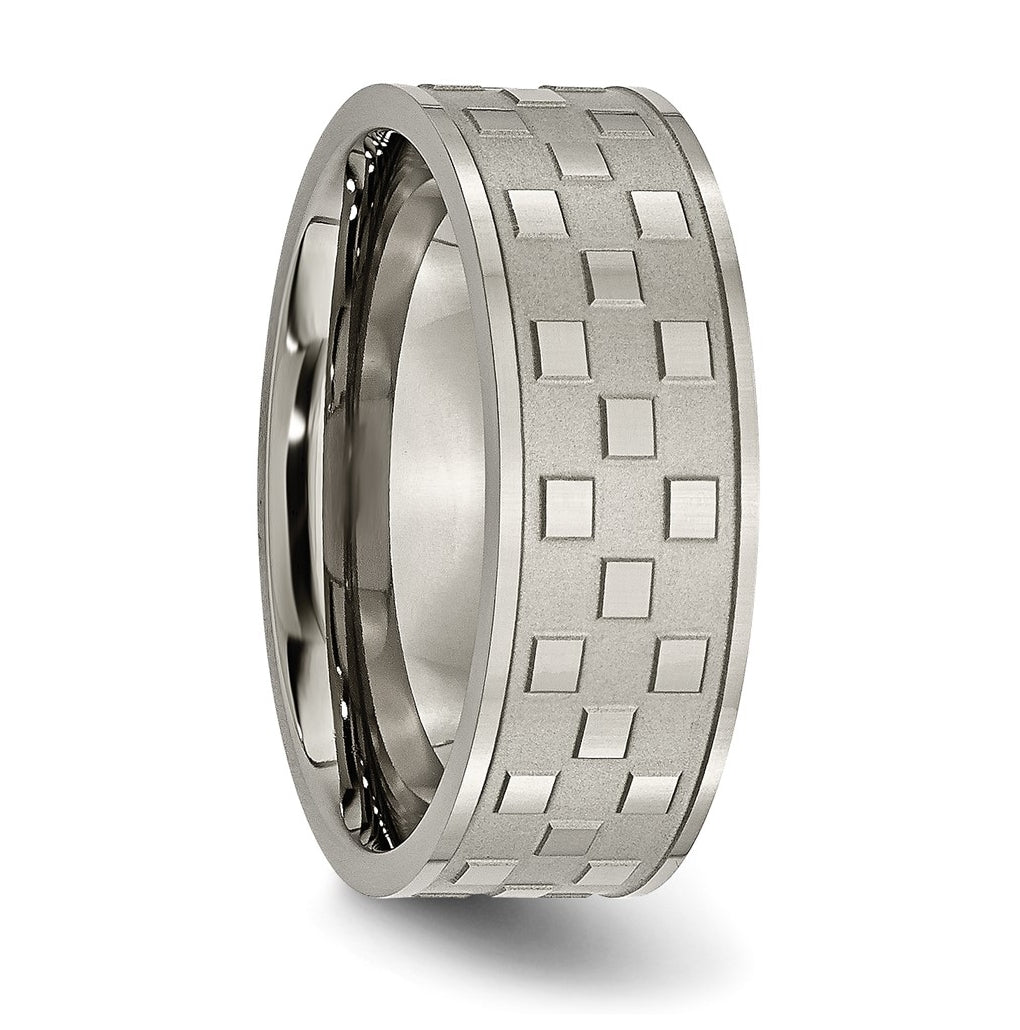 Titanium Satin and Polished Checkered 8mm Band – Elegant Jewelry Gift for Birthday, Anniversary, Engagement, Wedding