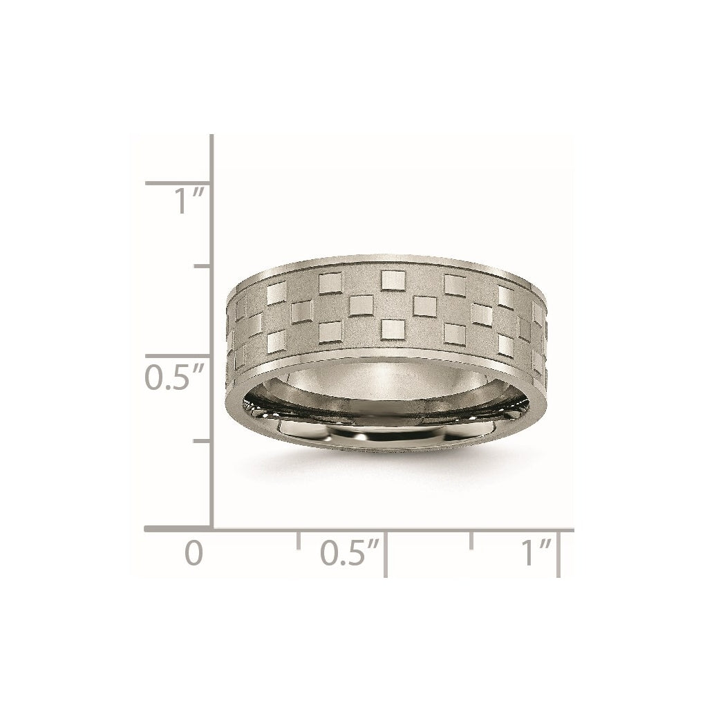 Titanium Satin and Polished Checkered 8mm Band – Elegant Jewelry Gift for Birthday, Anniversary, Engagement, Wedding