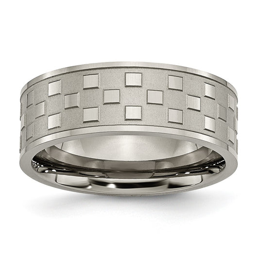 Titanium Satin and Polished Checkered 8mm Band – Elegant Jewelry Gift for Birthday, Anniversary, Engagement, Wedding