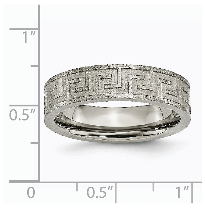 Titanium Greek Key 6mm Satin & Polished Band, Size 13