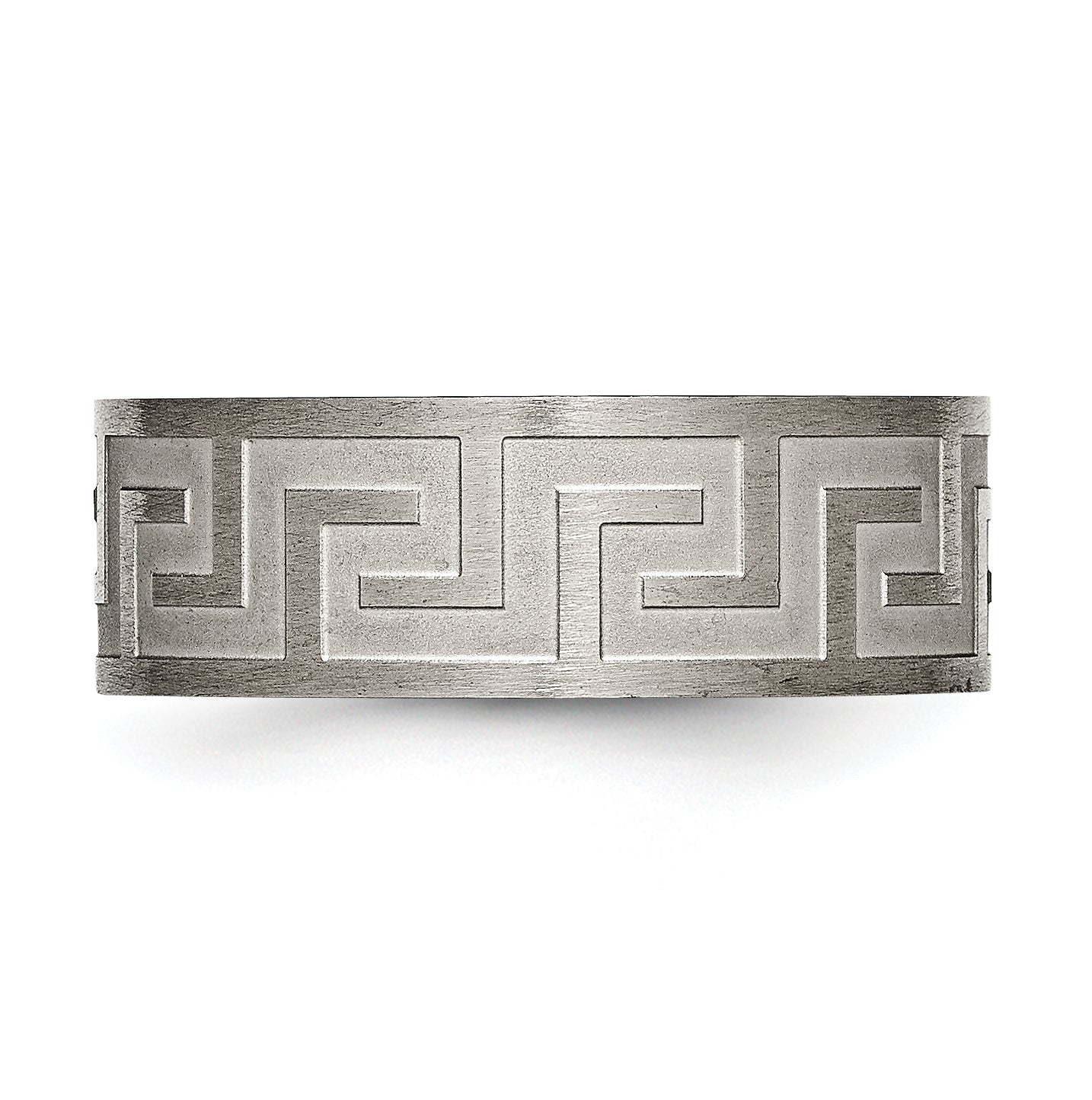 Titanium Greek Key 8mm Satin & Polished Band, Size 9.5