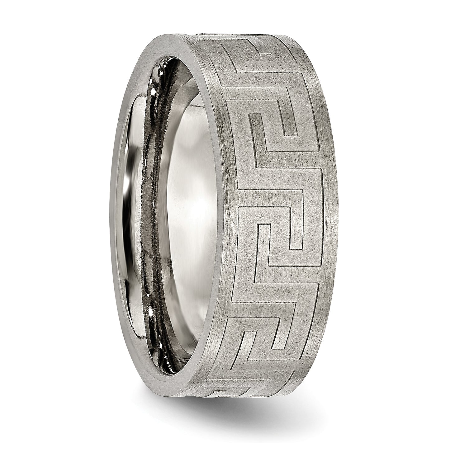 Titanium Greek Key 8mm Satin & Polished Band, Size 12.5
