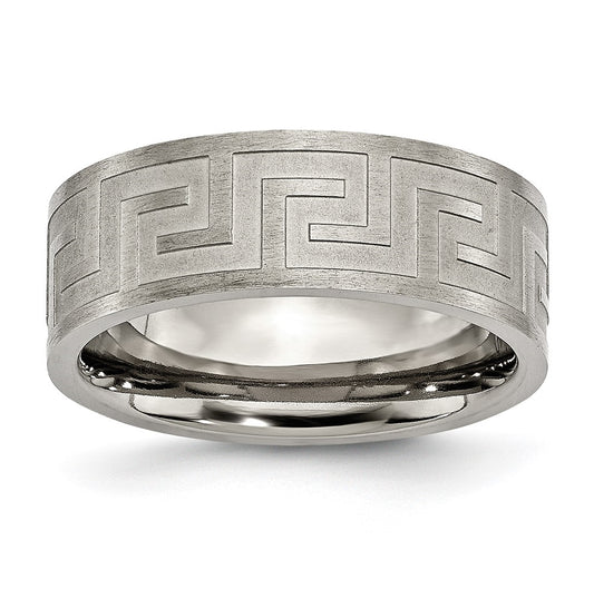 Titanium Greek Key 8mm Satin & Polished Band, Size 9.5