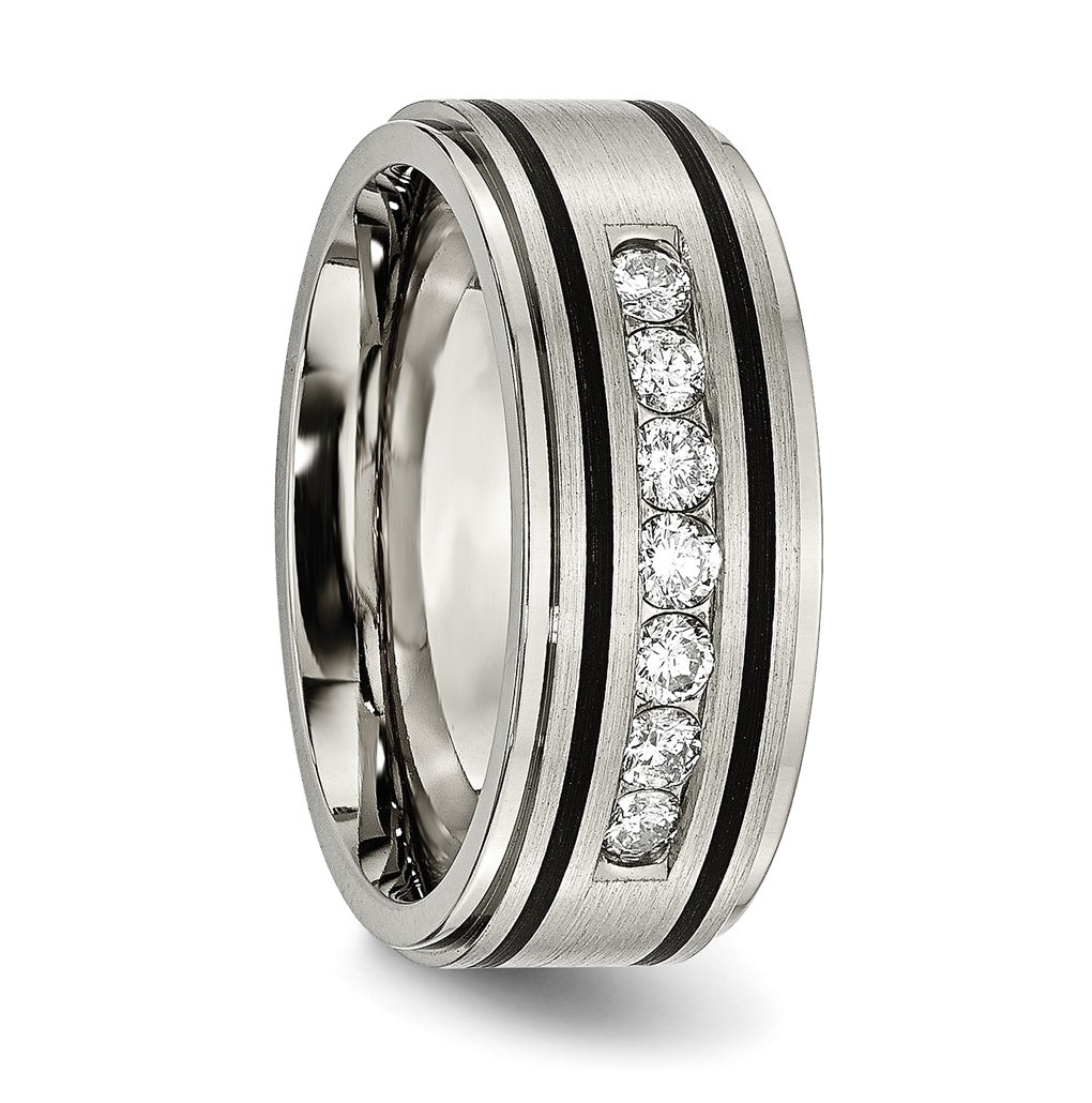 Titanium Polished/Brushed Enameled 1/2ct tw. Diamond 9mm Band – Elegant Jewelry Gift for Birthday, Anniversary, Engagement, Wedding