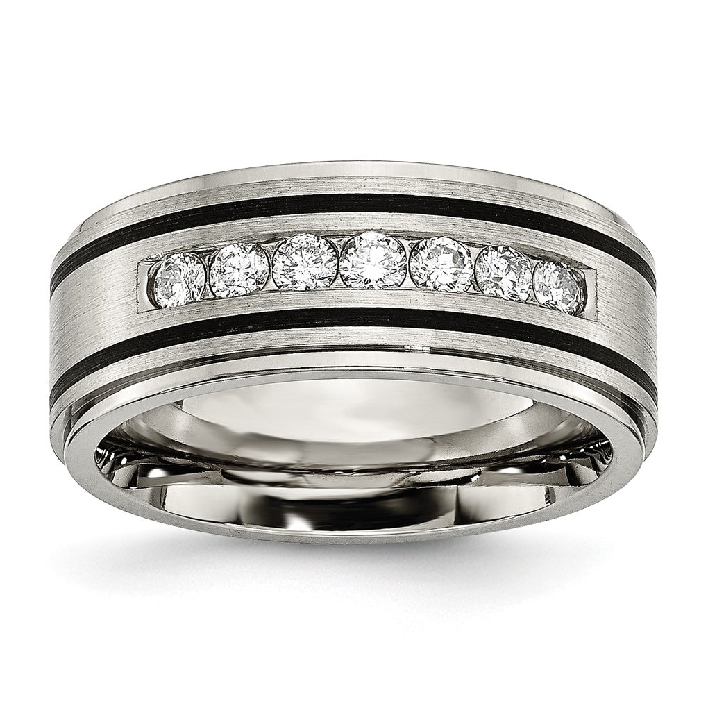 Titanium Polished/Brushed Enameled 1/2ct tw. Diamond 9mm Band – Elegant Jewelry Gift for Birthday, Anniversary, Engagement, Wedding