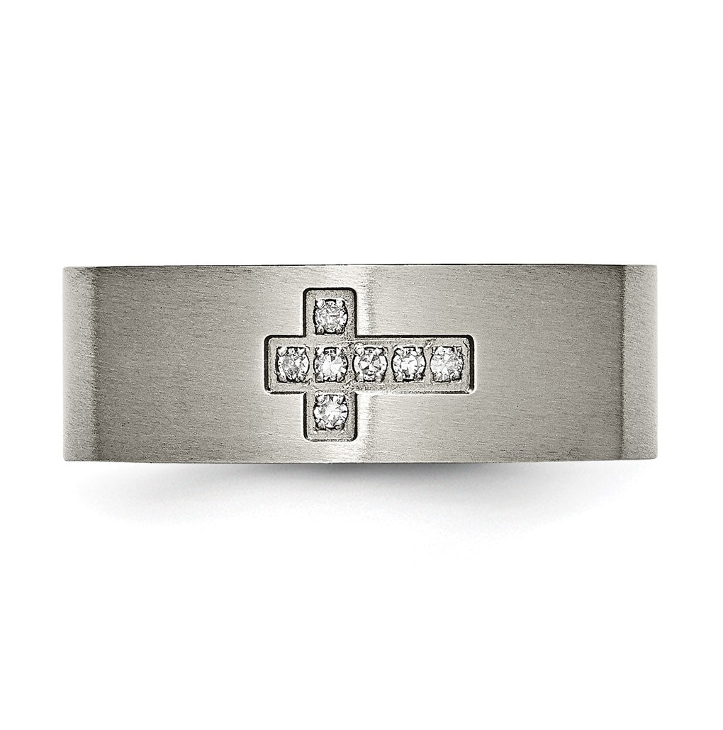 Titanium Brushed 1/15ct Diamond Cross 8mm Flat Band – Elegant Jewelry Gift for Birthday, Anniversary, Engagement, Wedding