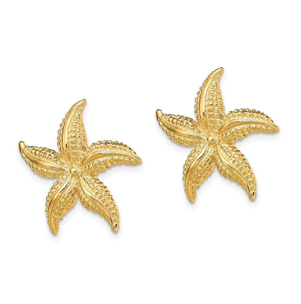 14K Yellow Gold 2-D Polished and Textured Starfish Post Earrings – Elegant Jewelry Gift for Birthday, Anniversary, Engagement, Wedding